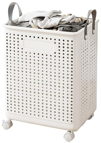Cesto de Ropa Sucia con Ruedas, Plástico Carrito Organizador, 37.7×31×50cm | 60L Canasto para Lavandería con Ventilación y Gran Capacidad