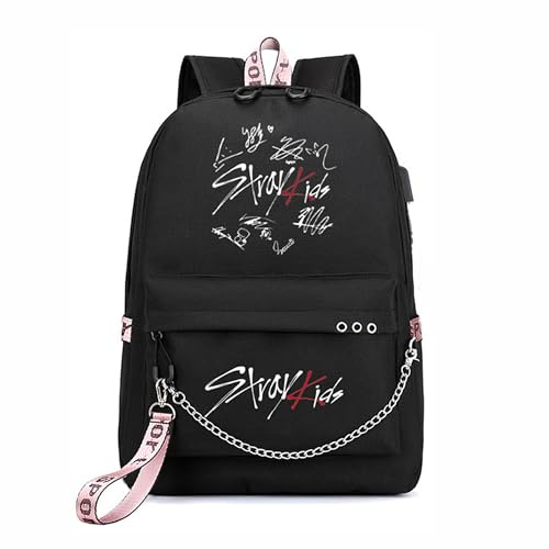 Roffatide Stray Kids Zaino Merch per ragazze e ragazzi KPOP SKZ Zaino scolastico casual per Stay Nero F
