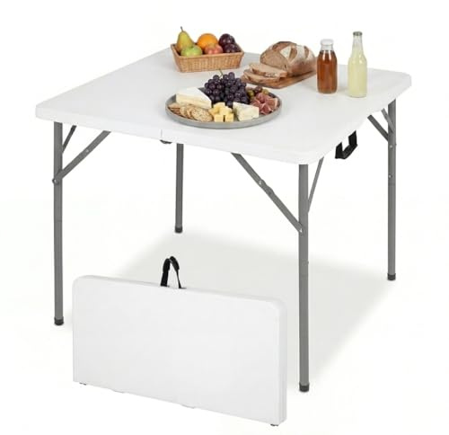 SPOTRAVEL Folding Camping Table, Picnic Table (White, 86 x 85.5 x 75 cm)