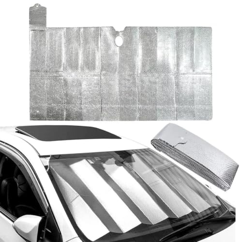 Parasol Plegable para Coche, Protector Solar para Parabrisas Delantero, Aluminio con Burbujas Reflectante, Aislante Térmico, Fácil de Plegar y Guardar, Universal 130x60cm.