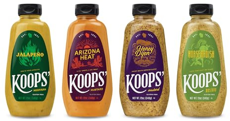 Koops' Sweet & Heat Mustard Variety Pack – Jalapeno, Arizona Heat, Horseradish, & Honey Dijon – Gluten-Free, Kosher, Made in USA, From Quality Mustard Seeds – 12 Oz, Pack of 4