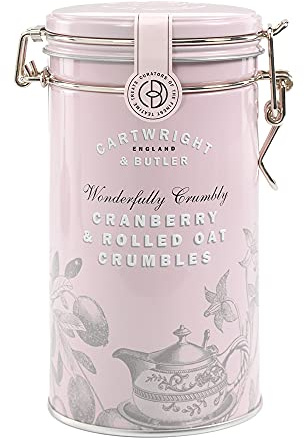 Cartwright & Butler Biscuits - 200g Cranberry & Rolled Oat Crumbles, Delicious Buttery Biscuits Oaty & Crumbly with Whole Dried Cranberries, A Luxury Biscuit Gift in Signature Clip-Lid Tin