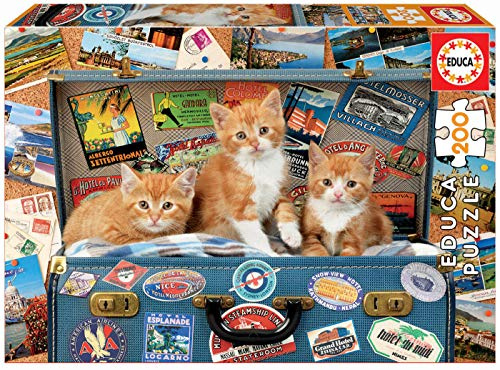 Educa - Puzzle Kätzchen im Reisekoffer | 200 Teile Puzzle | Katzenpuzzle, Tierpuzzle Erwachsene | ab 6 Jahren (18065)