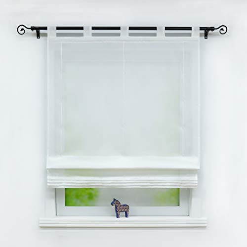 Joyswahl Raffrollo Halbtransparente Gardine mit Farbiger Faltenblende »Monika« Schals mit Schlaufen Fenster Vorhänge BxH 45x155cm Weiß 1er Pack