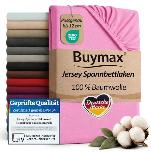 Buymax Topper Spannbettlaken 140x200 cm Spannbetttuch 100% Baumwolle Jersey für Matratzentopper bis 12 cm Matratzenhöhe Bettlaken für Boxspringbett Topper, Altrosa