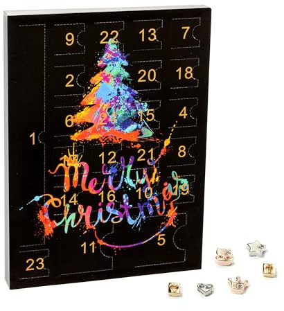 VALIOSA Merry Christmas Mode-Schmuck Adventskalender 2025 mit 1 Kette, 3 Armbänder, 20 Charms, das besondere Geschenk für Mädchen, Frauen & beste Freundin, schwarz, 24-teilig (1 Set)