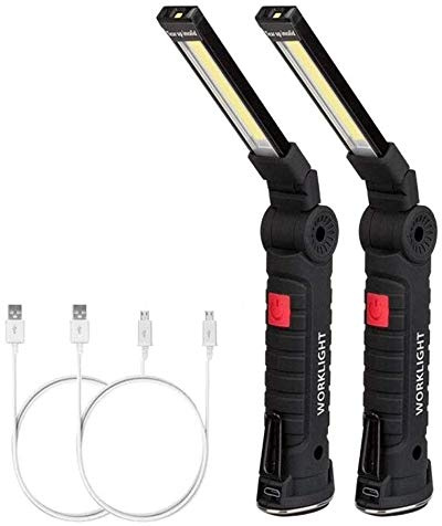 AntDau71 - Lampada da Lavoro USB Ricaricabile COB Lampade di ispezione luce da Lavoro Pieghevole Torcia con magnetica clip e gancio per Auto/Campeggio/Home e di emergenza uso (27x4.5cm) 2 Pezzi