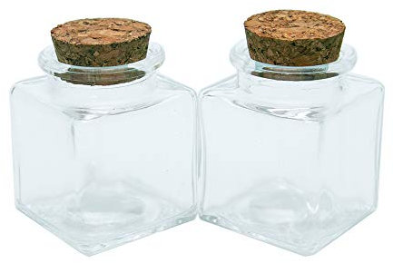 Jarvials 24pcs 50 ml Botella de Vidrio Vacía Transparente con Corcho, Botella de Vidrio Transparente Cuadrada Mini Frascos de Vidrio, Adecuada para Botella de Deseo de Boda