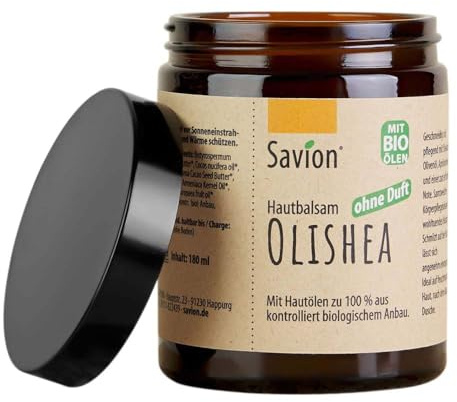 Savion Olishea, balsamo per la pelle, 180 ml, cura naturale senza profumo, burro di karitè, olio d'oliva, olio di noccioli di albicocca, per pelli sensibili, biologico e vegano