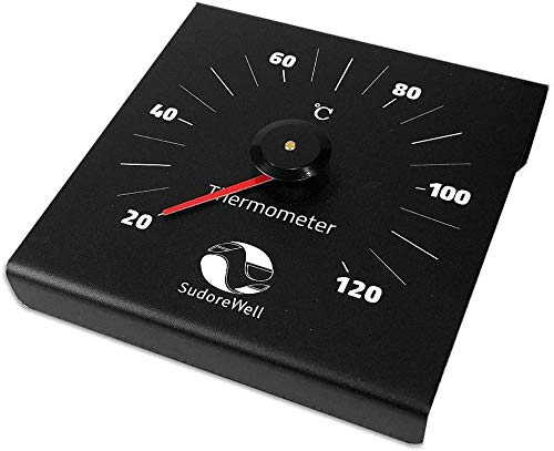 SudoreWell® Sauna Thermometer black aus schwarzem Aluminium 120 x 120mm mit rotem Zeiger