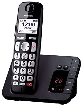 Panasonic KX-TGE260JTB Telefono Cordless, Volume Potenziato, Segreteria Telefonica, Blocco Chiamate, Identificazione Chiamante, Ideale per Anziani, Facile da Usare