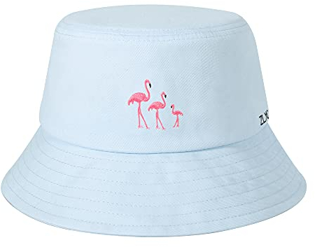 ZLYC Damen Embroidered Bucket Hat for Women Girls Schlapphut, Blue Flamingo, Einheitsgröße