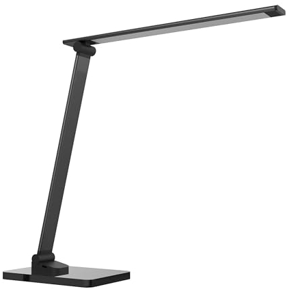 Unilux Lampe de Bureau LED Poppy, Dimmable 3 Niveaux de Luminosité, avec Port de Charge USB, Flexible Contrôle Tactile, Pliable Socle en Noir, Bras et Tête en Aluminium, Design Mordern