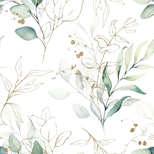 decomonkey Fototapete | Tapetenrolle 10 m Tapete Vliestapete Deko Panel Modern Design Wanddeko Wandtapete Wohnzimmer Schlafzimmer | Natur Pflanzen Laub Blumen Grün Blätter Design WeiÃŸ