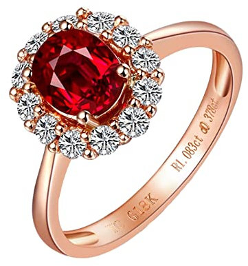 Homxi Ringe Verlobung Damen,750 Rotgold Ring Damen Blume mit 4 Zinken Oval 0.4ct Rubin Ring Damen Rosegold Gr 49 (15.6)