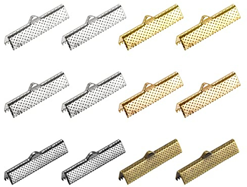 sourcing map 60 Stück Bandklemmen Quetsch Crimp Enden Band Crimp Klemmende 30mm Lesezeichen Klemmkabelende Ribbon Schmuck Verschlüsse für DIY Armband Basteln 6 Verschiedene Farbe