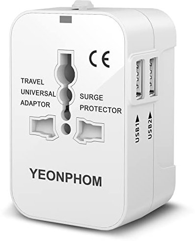 Universal Travel Adapter Worldwide, Travel Plug Adapter Worldwide Universal Travel Adaptor With 1AC Socket And Two USB Port, All In One International Travel Adaptor for USA EU UK AUS