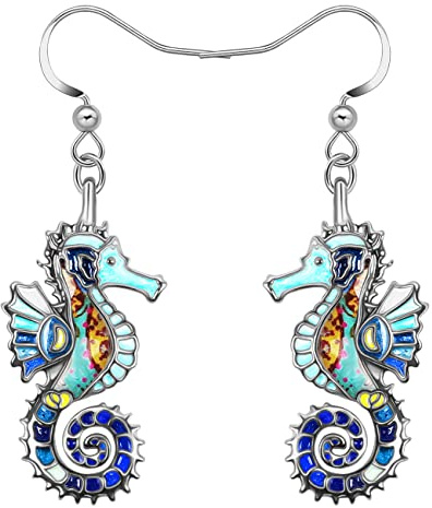 YAYAKO Boucles d'oreilles Requin en émail Baleine Meduse Dauphin Pieuvre Boucles d'oreilles Femmes Filles Animaux Océan Cadeaux d'été (Boucles d'oreilles Hippocampe)