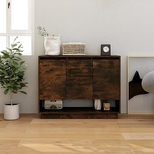 Homgoday Sideboard Eiche geräuchert 97x31x75 cm Holz Beistellschrank Schrank Aufbewahrungsschrank für Esszimmer Wohnzimmer Flur und Küche Home Office Möbel Buffetschrank