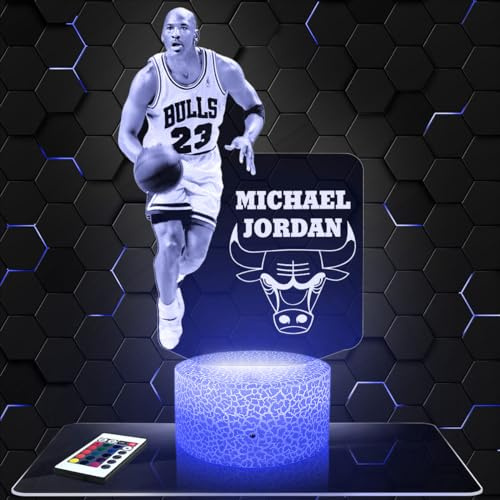 Lampephoto.fr - Lampe M. Jordan Basketballspieler 3D Nachtlicht | Made in France, Sockel wählbar, dimmbar, Batterie/USB, HD-Lasergravur, Geschenk für Basketballfans