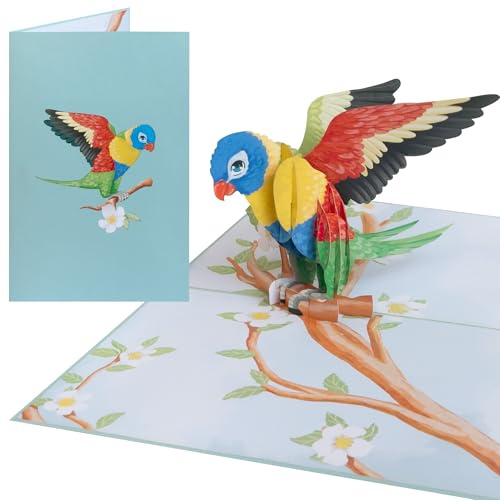 Sweetpopup® Pop-Up Karte Papagei – 3D Glückwunschkarte für Geburtstag und Gratulation – Ideal als Gutschein & Geschenkkarte für Naturfreunde, Frauen & Männer – Vogel 184