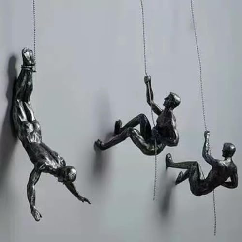 VINGAA Climbing Man Wall Sculpture, 3-Pack, Silver, Contemporary, Action, Adult, Indoor, Wall Mount, Unframed, 3.29 x 3.7 inches, 3 Count, Original Artwork, Wall Art