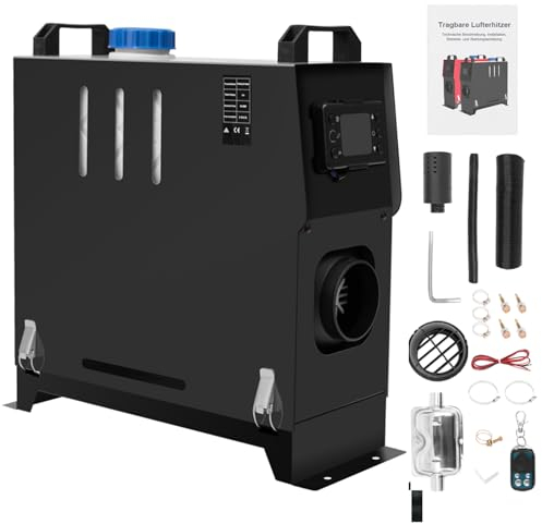 Jacgood Diesel Lufterhitzer 5-8KW, 12V Standhezung Diesel Luft Dieselheizung Energieeffizient, Leise mit Fernschalldämpfer und LCD Anzeige, Standheizung für Auto RV Boote LKW Wohnmobil Bus (Schwarz)