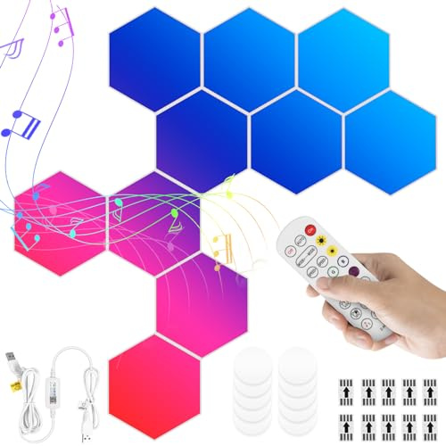 Jokapy 10 Stück LED Panel Hexagon Wandleuchte, LED Wandleuchte, Gaming Sync mit Musik, Smart RGB Ambiance Light, Gaming Setup Neon Deco Wandleuchten für Wohnzimmer, Schlafzimmer und Spielzimmer (10