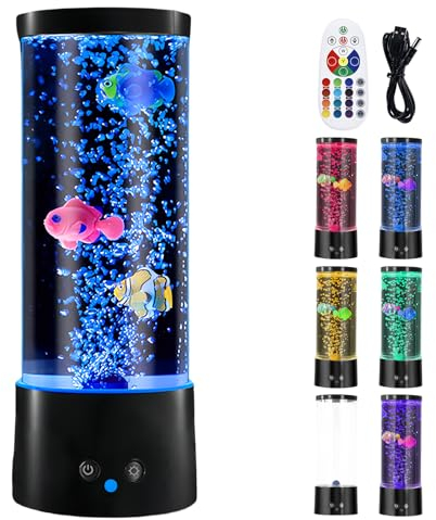 Lampada Lavica a Bolla Con Pesce - Telecomando, 16 Colori e 4 Modalità - Acquario d'Atmosfera LED Con Cavo USB per Casa, Camera da Letto