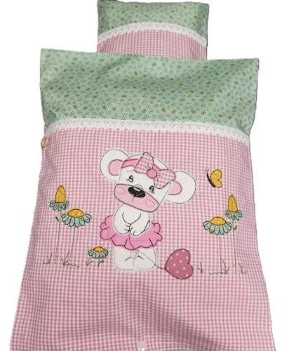 Puppenbettwäsche in aufwendiger Stickerei, zum Beziehen, 4 Teile