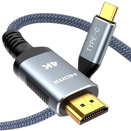 SNOWKIDS USB C auf HDMI Kabel 4K@60Hz[Thunderbolt 3/4 kompatibel] USB Typ C zu HDMI 4K UHD Kabel[Aluminium&Nylon] für iPhone 15 Pro Max Sam-sung S23 MacBook iPad Pro/Air, iMac 1.8m