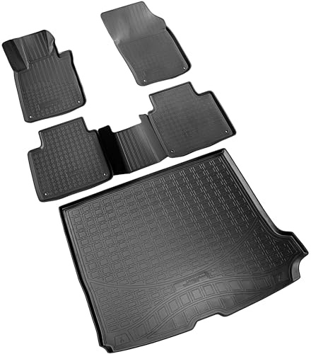 RECAMBO Juego de alfombrillas de goma y alfombrillas de maletero adecuadas para Volvo V90 II + V90 Cross Country | a partir de 2016 > - Tapetes de coche y alfombrilla de maletero de TPE antideslizante