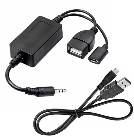 Bolwins Câble audio auxiliaire P14S 3,5 mm vers USB A femelle + Micro 5p femelle USB OTG Câble adaptateur audio autoradio pour audio stéréo de voiture dans les véhicules