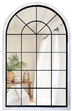 G-LEAF Espejo de pared con ventana arqueada de 30 x 48 pulgadas, espejo de acento rústico de granja, espejo de entrada con marco de madera para sala de estar, dormitorio, cocina
