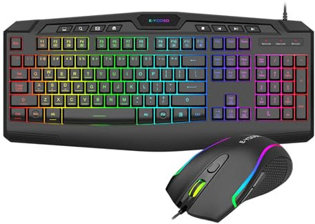 Tastiera gaming e mouse combinazione, retroilluminazione RGB LED CQ109, tastiera cablata con 104 tasti per PC/laptop, set combinato economico (nero)