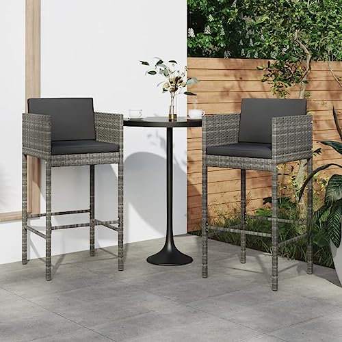 LLEZKBR Möbelartikel, Barhocker mit Kissen, 2 Stück, grau, Polyrattan