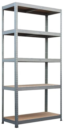 Metalkas Atlas-3 Lagerregal mit 5 MDF-Platte, 180x90x45 cm, Fachlast 200kg, höhenverstellbaren Einlegeböden, Schwerlastregal, Kellerregal, Werkstattregal, Verzinkt, aus Metall, Silber