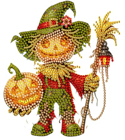 Demiawaking 5D DIY Diamond Painting Tischdeko Halloween Deko Set, Diamant Malerei Schütteln Kopf Vogelscheuche Kit, Diamant Painting Tisch Deko Wackelkopf Wackelfiguren (Vogelscheuche)