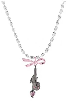 Hasdnker Halskette Ketten Schmuck Herren Frauen Anhänger Necklace Halskette Mit Schleife Und Strasssteinen, Liebesherz, Schwarze Katze, Süß, Ästhetisch, Kreative Accessoires, Koreanischer Modeschmuck