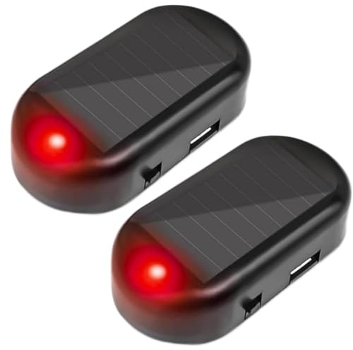 SUAVER 2 Stück Solar Alarmlicht Blinkend Anti Diebstahl Blinklampe Dummy Auto Alarm Lampe Anti-diebstahl Blinkende Diebstahlsicherheitslicht mit USB-Anschluss (Rot)