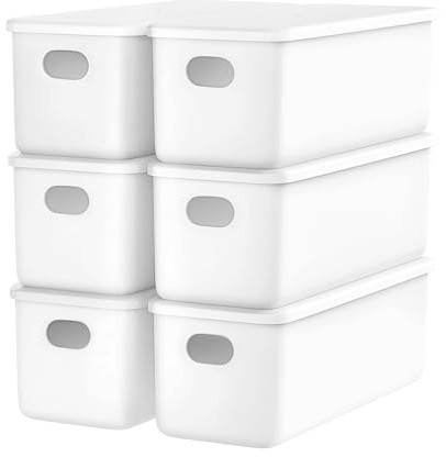 johgee 6er-Set Aufbewahrungsbox mit Deckel, PP Kunststoff, 6 x 2.8L (28 x10.5 x9.5 cm), Weiß