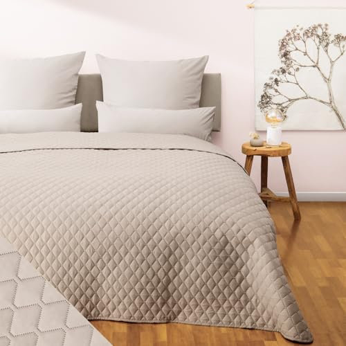 Blumtal jeté de lit 240x260 cm - certifié Oeko-Tex - Couvre lit matelassé pour lit de Dimension 180x200 jusqu'à 200x200 cm - idéal pour Couvrir Les canapés - Plaid pour canapé - Bedspread Beige Sable