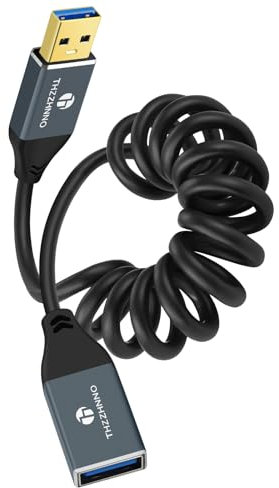 Thzzhnno Cavo Spirale USB 3.0 Prolunga, Cavo 5Gbps USB A Maschio a Femmina Estensione per Disco Rigido Esterno,Tastiera,Mouse,Stampante (Estendere da 95MM a 1M)