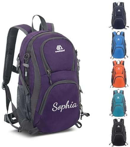 Personalisierte Kinderrucksack Jungen und Mädchen für 3-8 Jahre, Komfortabler 12L Wanderrucksack Kinder mit Gestickt Namen, Faltbarer Wasserdicht Sportrucksack Kinder Rucksack Wandern (Violett)