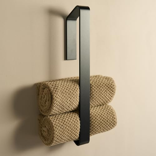 Design Hambourg | Porte-Serviettes sans perçage Salle de Bain | Support adhésif Mural pour Serviette invités | Porte torchon Cuisine | Design Moderne et Minimaliste | Noir Mat