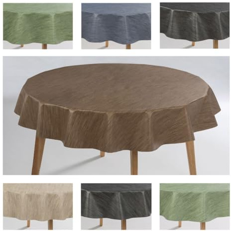laro Rund 140 cm Wachstuchtischdecke Tischdecke Abwaschbar PVC Leinenoptik, Muster:Leinenoptik Braun Rund 140cm, Größe:Rund 140cm