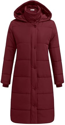 Zeagoo Abrigo de invierno para mujer, chaqueta cálida, chaqueta larga para exteriores con capucha, abrigo acolchado de invierno, parka