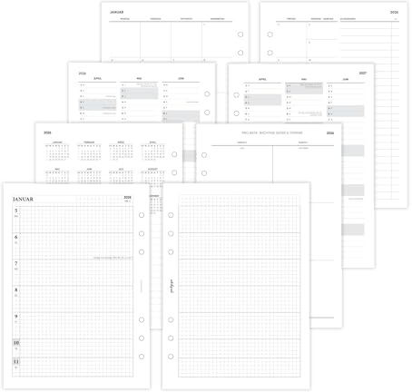 pen & pages® Kalender 2026 Kariert Familienkalender 1 Woche auf 2 Seiten DIN A5 Kalendereinlage für Ringbuch mit Monatsübersicht Jahresübersicht DACH Feiertagen 6 fach Lochung (All-in-One)