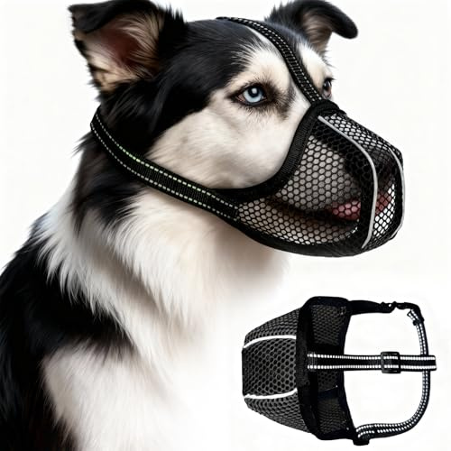 Vfrdsa Dog Muzzle Large Breed & Medium – Prevents Biting/Eating, Breathable with Reflective Strip & Adjustable Anti-Scratch, Ideal for Daily Walks/Outdoor Use, Perfect for Medium-Large Dog Owners(L)
