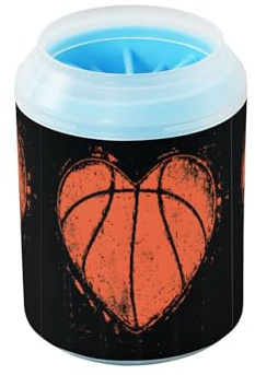 Quteprint Sport Basketball Herz Hund Pfotenreiniger Cup - Haustier Fußreiniger mit weicher Silikonbürste, tragbarer schlammiger Pfotenreiniger für kleine, mittelgroße und große Rassen Hunde & Katzen